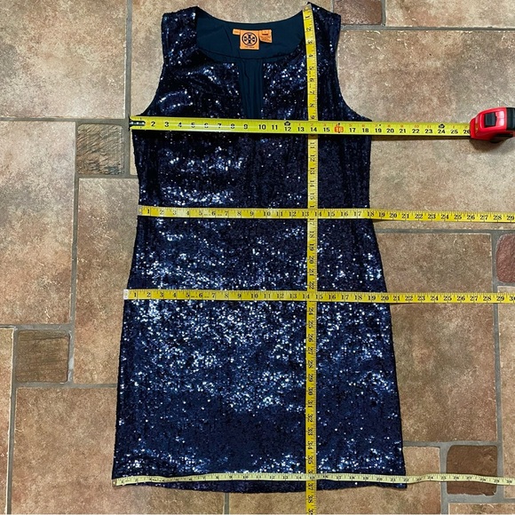 Tory Burch Kylie Silk Sequined Navy Blue Sheath Dress ~ Size 10 - Picture 6 of 9